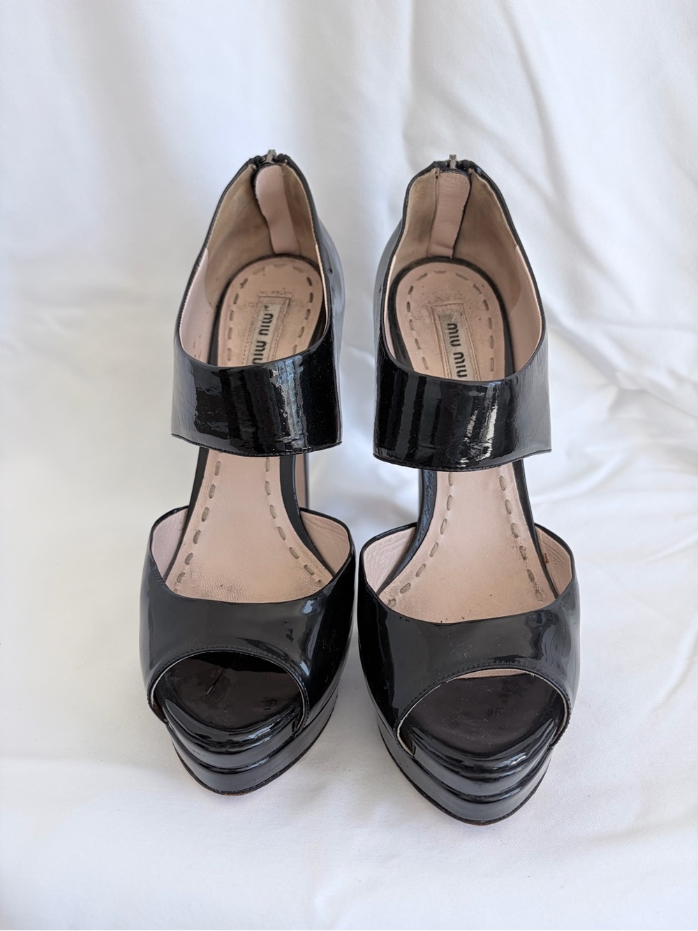 Miu Miu Black Patent Leather Platform Peep-Toe Sandals